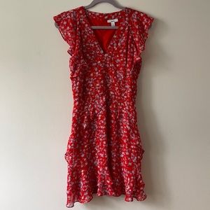 Red dress with blue florals